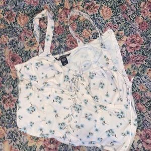 blue and white flowery crop top